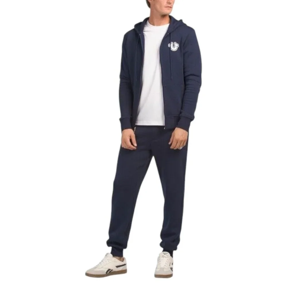True Religion 2 PC Sweatsuit Men's Fleece Tracksuit Outfit Gift Set Navy Blue - Picture 10 of 16